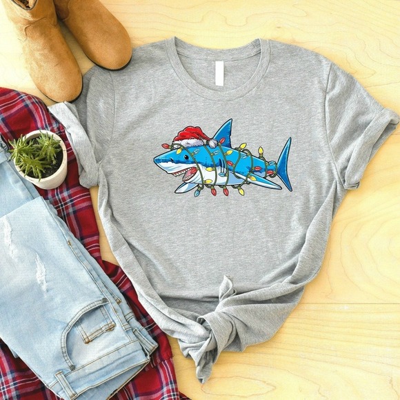 Christmas Shark Lights Shirt, Christmas Shirt, Funny Christmas Shirt - Picture 1 of 2
